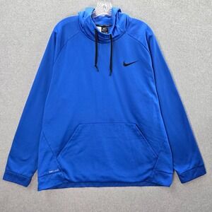 Nike Men Sweatshirt 2XL Blue Dri Fit Hoodie Pullover Embroidered Swoosh